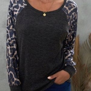 Charcoal Leopard Sleeve Animal Print Top